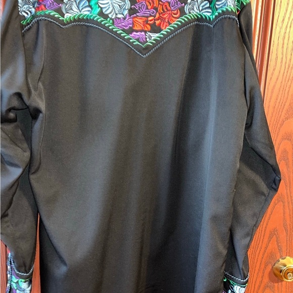 Scully Western Mens Black Polyester L Big Tooled Floral Western Shirt - Picture 7 of 7